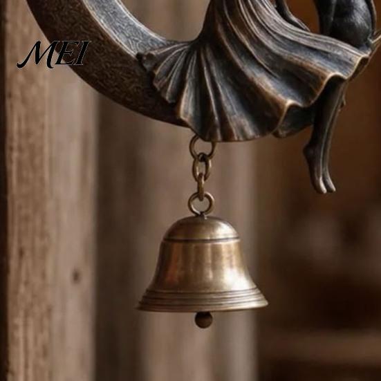 Spiritual Decor for Women Witch Moon Wind Chime, Gothic Crescent with Black Cat Hanging Bell, Fantasy Theme Gifts Mystical Garden Porch Patio Balcony