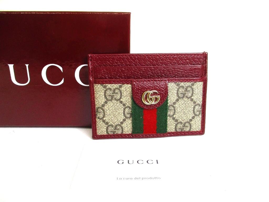 Authentic GUCCI Ophidia Bordeaux Leather Business Card Case #b153 Open box