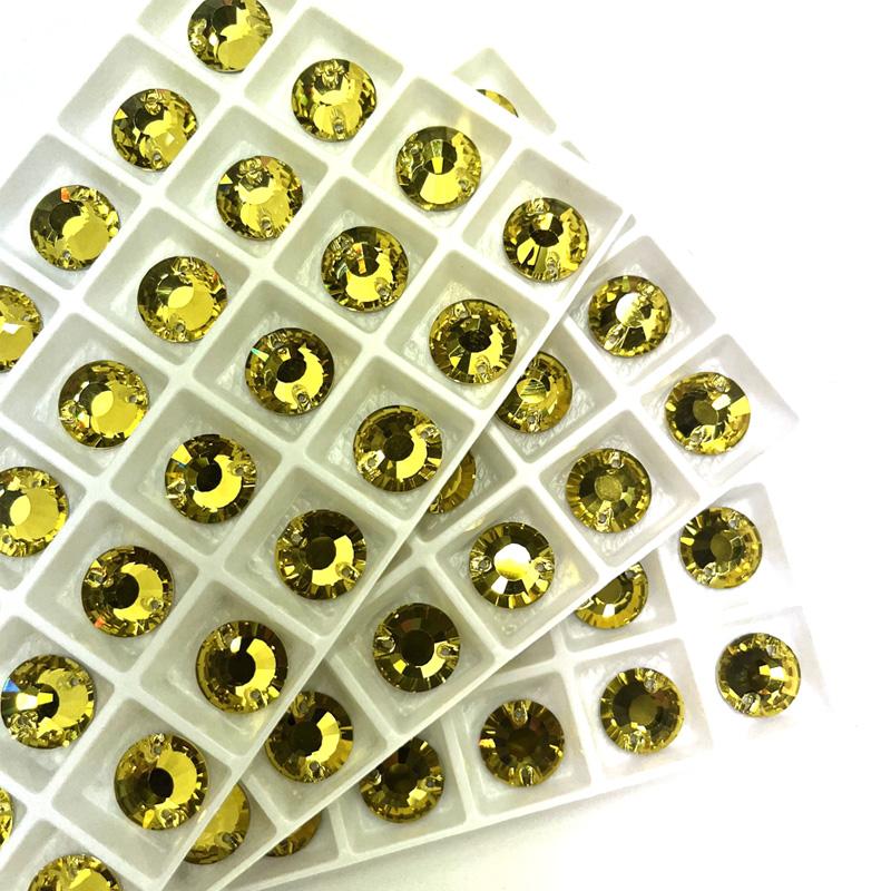 Lucky K9 Super Shiny Sew-on Crystal Citrine 12mm Round Flat Top Lemon Yellow Color Sew on Rhinestone for Dress Shoes