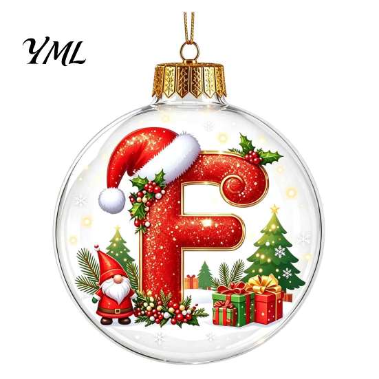 Festive Party Decor Accessories 26?Letter Acrylic Christmas Ball Ornament, 3D Crystal Style Alphabet Winter Holiday Supplies Hanging Pendant,