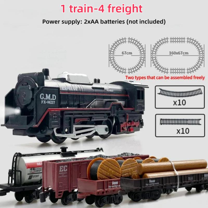Набор электрической железной дороги с огнями, модель локомотива с пассажирским вагоном/грузовым вагоном и рельсами, подарки на день рождения и Рождество для детей