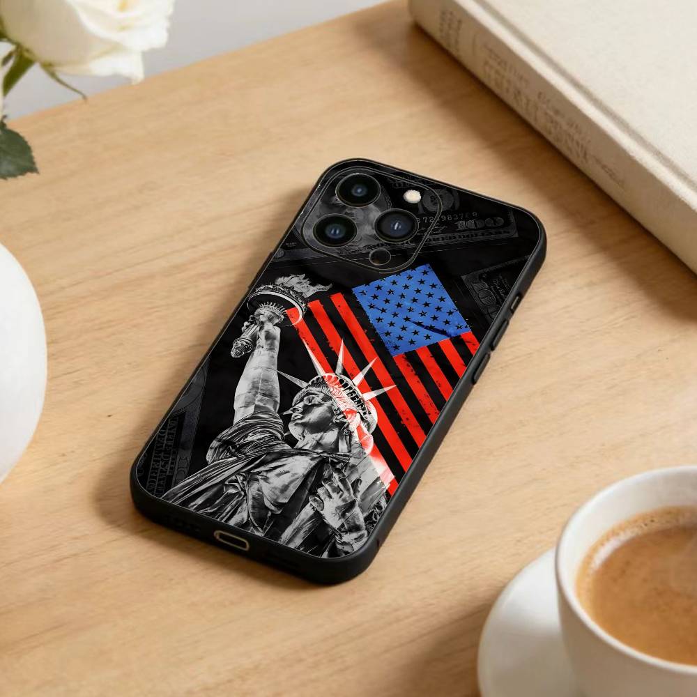 Чехол для телефона Статуя Свободы Флаг Америки США Для iPhone 17 16 15 14 13 12 Max Plus Силиконовый Черный Чехол