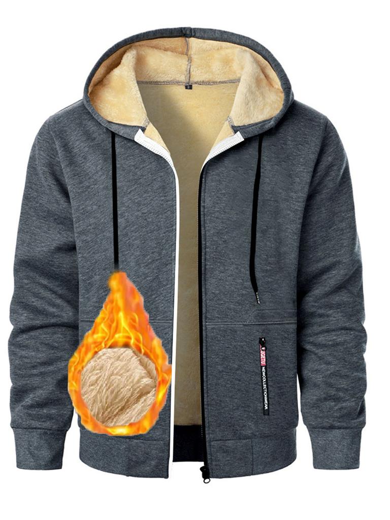 Осень Новая Мужская Повседневная Флисовая Толстовка с Капюшоном на Молнии Однотонная Теплая Спортивная Одежда Мужская Модная Верхняя Одежда