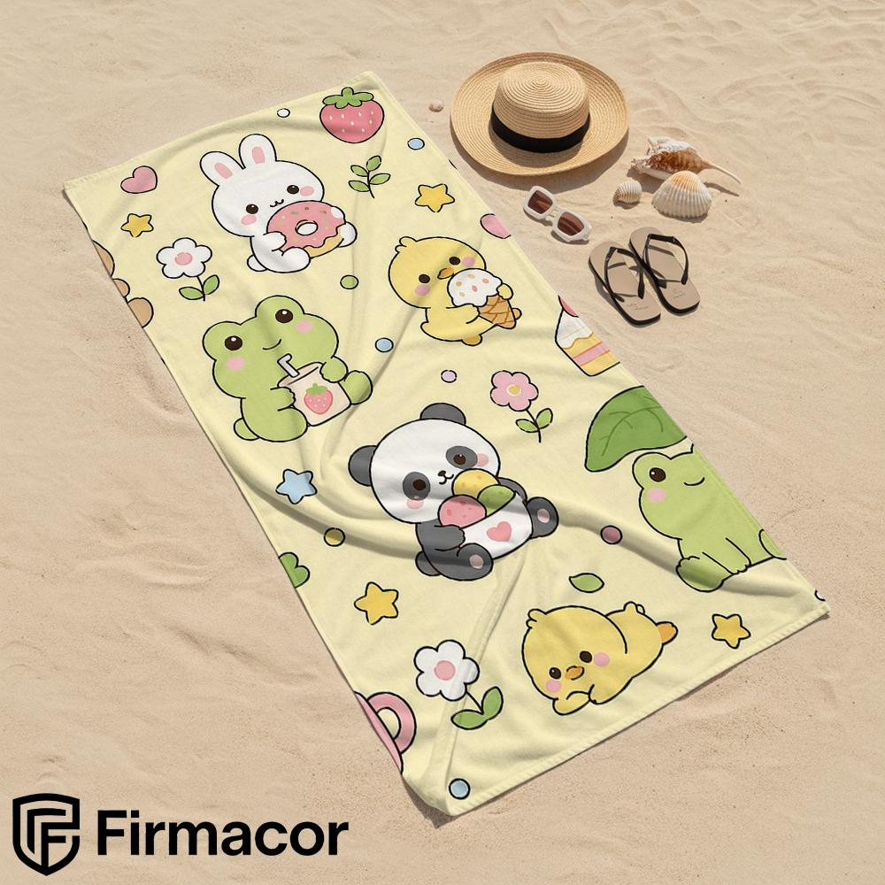 Kawaii Snack Animal Grid Microfiber Beach Towel Quick Dry Sand Free Oversized Soft Absorbent Bath Towel for Swimming Pool Travel