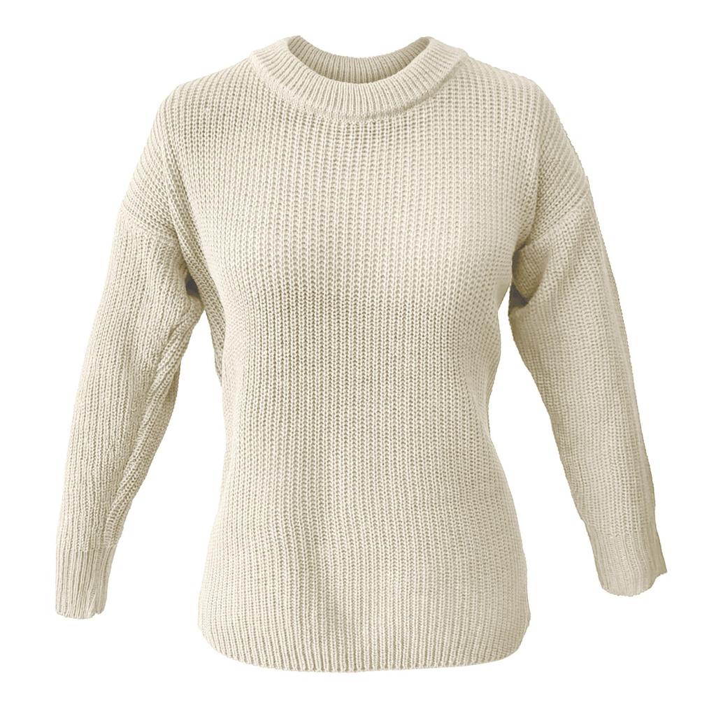 Fashion Women's Solid Color Long Sleeve Loose Round Neck Knitted Sweater Top