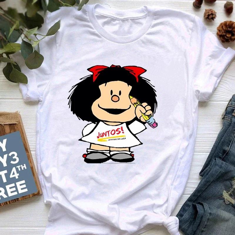 Футболка Mafalda женская летняя Harajuku с буквенным принтом, короткий рукав, модная креативная повседневная женская футболка с рисунком 90-х годов
