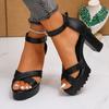 Fashion Block Heel Sandals Women's Summer New Outward Wear Round Toe Open Toe Bag Heel Platform Not Tired Foot High Heels