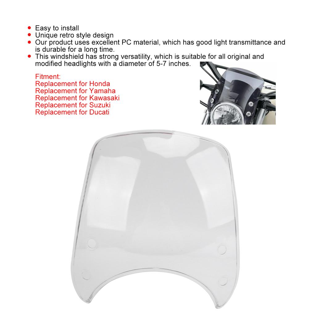 Motorcycle Retrofit Vintage for 5‑7in Motor Headlights Windscreen PC Material