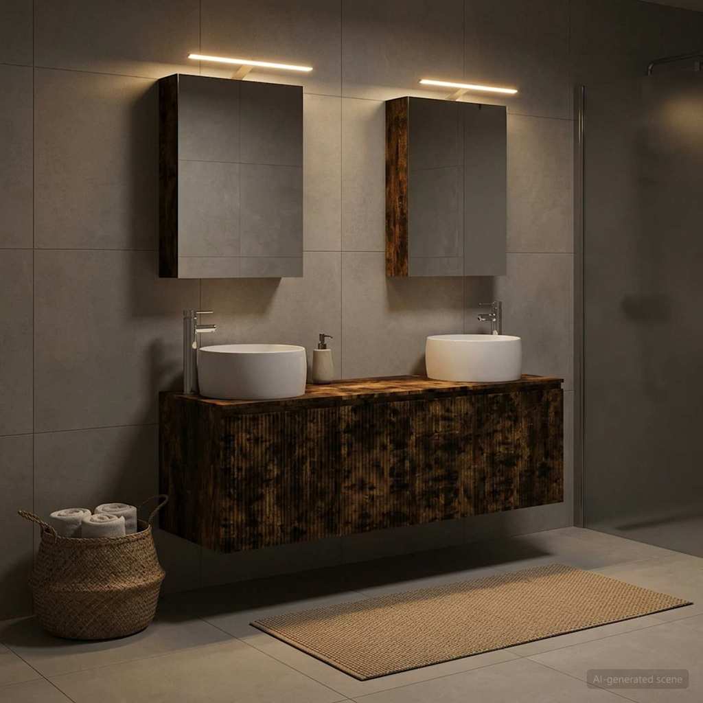 Bathroom Cabinet Set 5 pcs Smoked Oak Wood Based Material