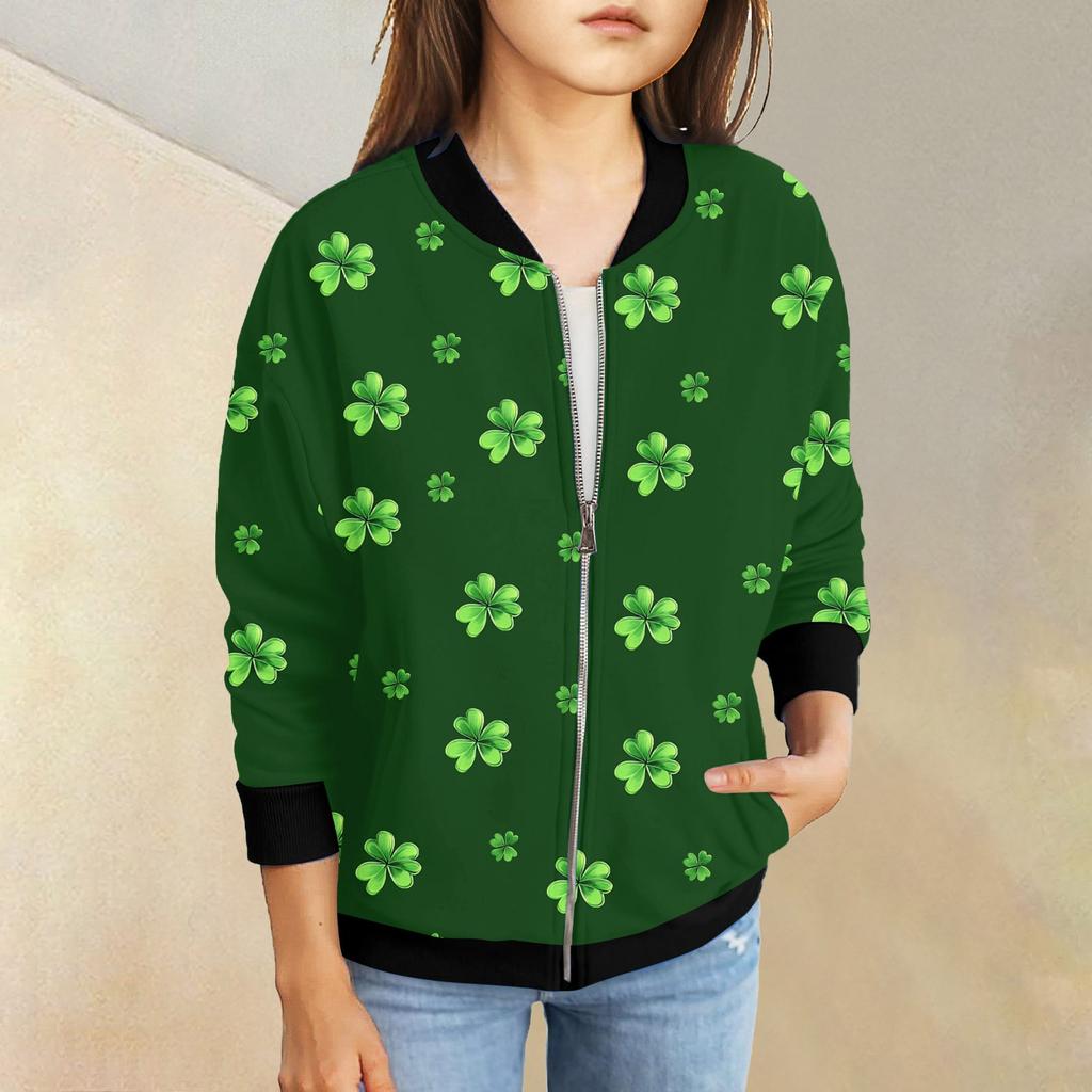 Девочки куртки на молнии детские осенние толстовки с длинным рукавом верхняя одежда с карманами St. День Святого Патрика 5-15 лет