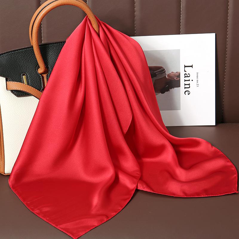 Luxury Brand 21Colors Solid Neck Tie Shawl Silk Square Scarf Women 70cm Hair Hand Wrist Headkercheif Hijab Bandana
