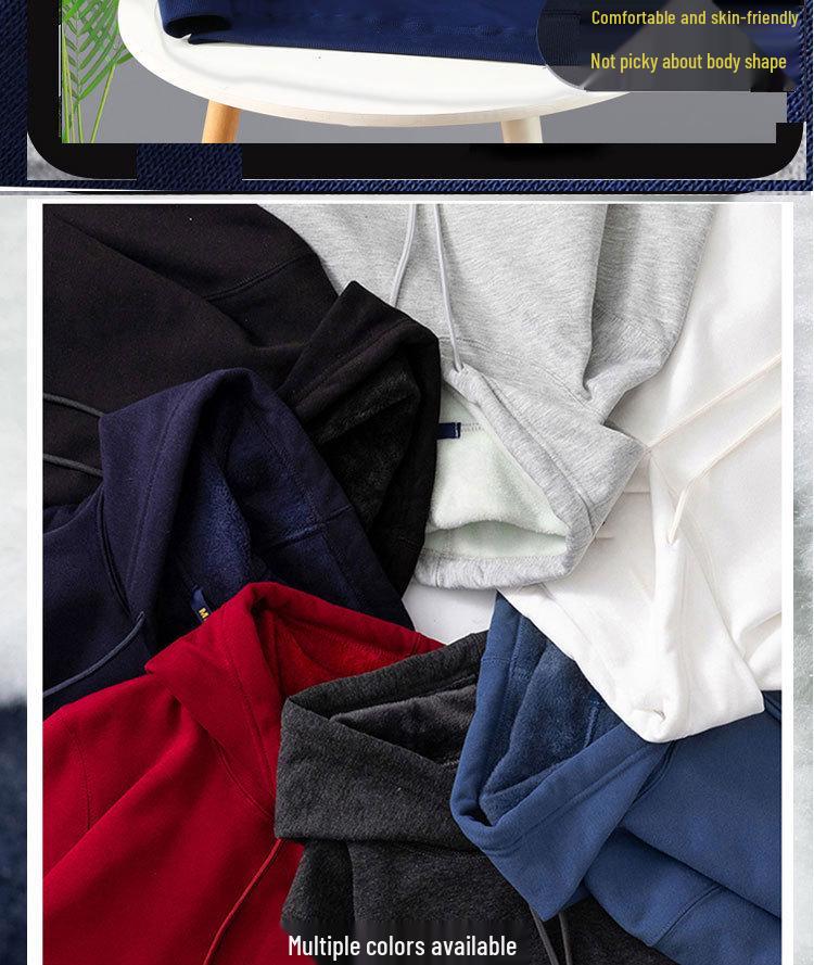 2025 Autumn/Winter Unisex Fleece-Lined Hooded Sweatshirt: Youth Fashion Trend, Solid Color, Versatile, Thickened Design.