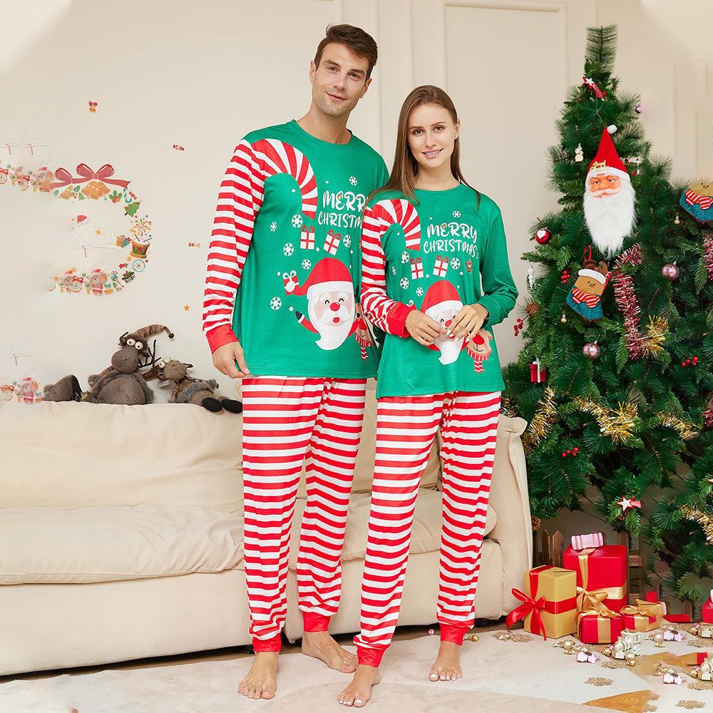 Christmas Red Stripe Green Family Pyjamas Adults Women Nightwear Pajamas Sets