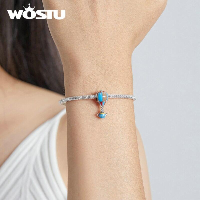 WOSTU Стерлингового Серебра 925 Vinatge Воздушный Шар Полярный Шарм Подвеска Из Бисера Подходит Оригинальный Браслет Ожерелье Для Женщин Ювелирные Изделия