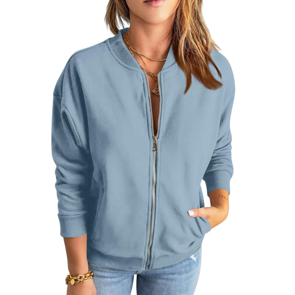 Women's Solid Color Zipper Fashionable Jacket Casual Jacket Top