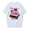 Happy Holiday T-shirt Vacation Coconut Tree Pink Sports Car Graphic Print Tshirts Aldult Oversized Clothing 100% Cotton High Quality Tops