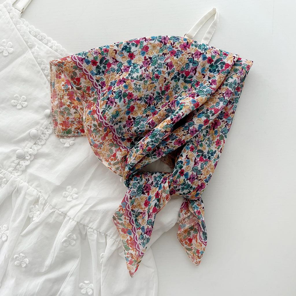 Retro Countryside Small Square Scarf French Artistic Cotton And Linen Scarf Women'S Spring And Autumn Summer Sun Shading And Sun Protection Headscarf