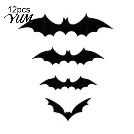 Spooky Hanging Bat Ornaments 3D Bats Wall Decor, Halloween Black Stickers, Waterproof Tree Scary Plastic DIY Room Decal for Indoor Party Supplies