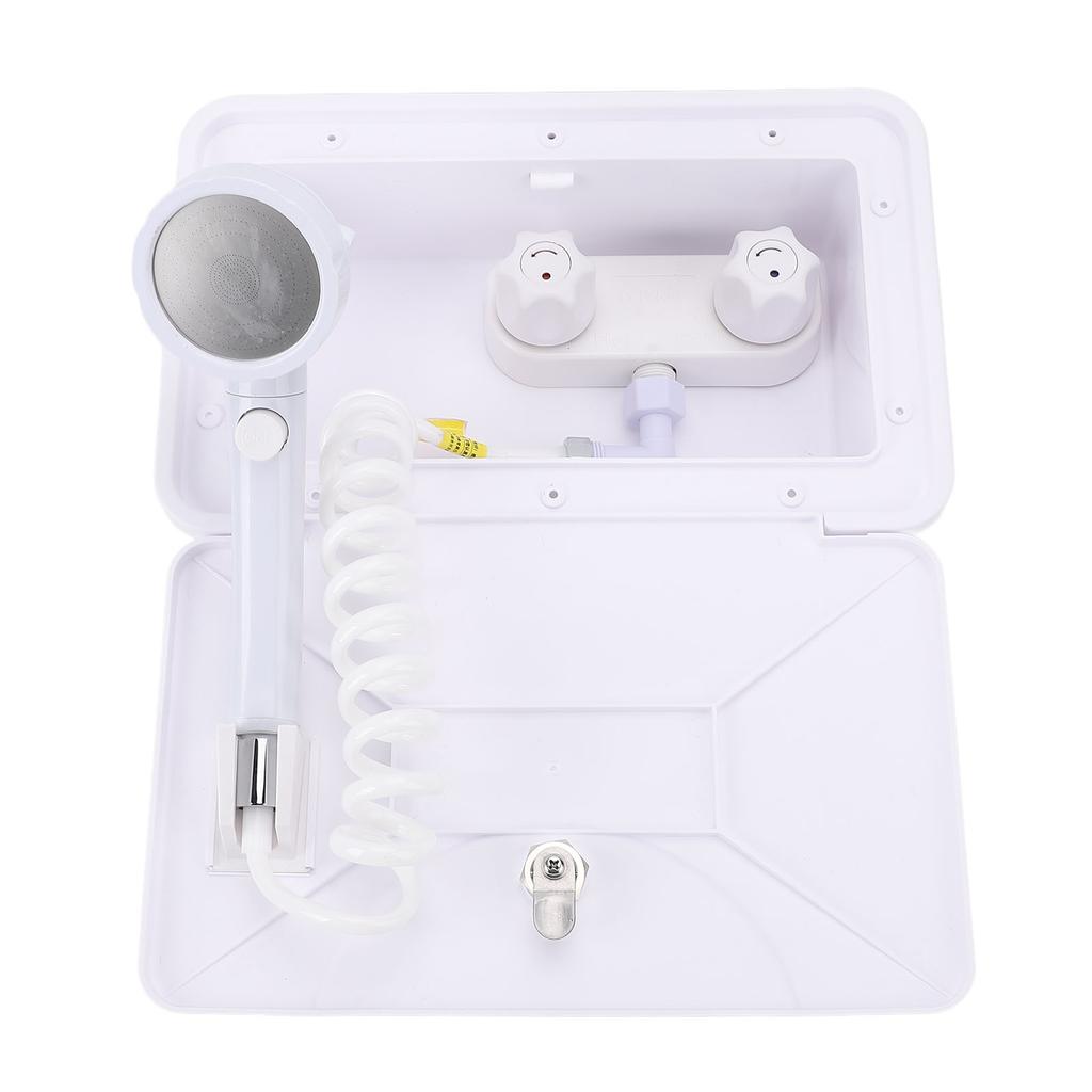 RV Exterior Shower Box with Shower Head 1.5m Retractable Hose Hot Cold Water Regulating for Motorhome Trailer