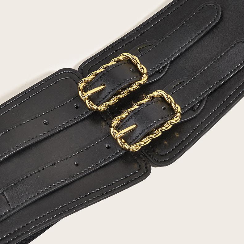 Women Vintage Elastic Waistband Waist Cincher With Double Button Twist Buckle