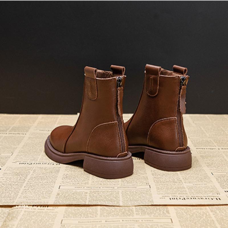 Women's Boots Vintage Shoes Women's Thickened Genuine Leather Short Boots Spring/Autumn Ankle Boots for Women Botas De Mujer