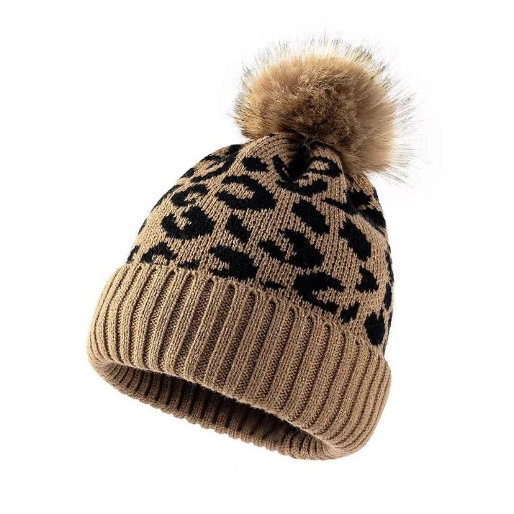 Cozy Leopard Print Hat Curled Edge Woolen Hat Trendy Knitted Hat Autumn Winter Outdoor Wear