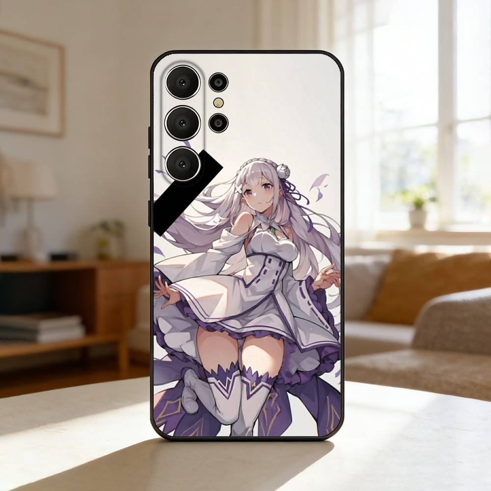 Чехол для телефона Re Zero Рем Эмилия для Samsung S26, S25, S24, S21, S22, S23, S30, Ultra, S20, FE, Lite, 10, 9, Черный чехол