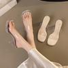 Rhinestone Transparent Cool Slippers Women's 2025 New Versatile Summer Medium Heel Thick Heel High Heel Fairy Style Sandals