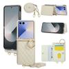 Grid Crossbody Case for Samsung Z Flip 8 7 Fe 6 5 4 3 Flip7 Flip6 Flip5 Flip4 Leather Case Lanyard Phone Case Cards Cash Pocket