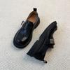 Версия из овчины~ толстоподошвенные кожаные лоферы на липучке женские в британском стиле на толстом каблуке с глубоким вырезом одинарные туфли черные jk маленькие кожаные туфли