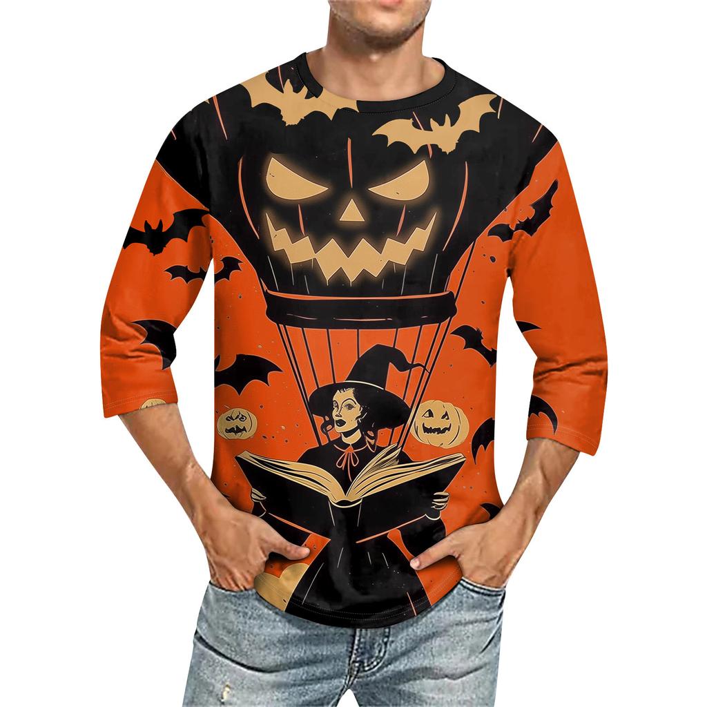 Men'S Round Neck Three-Quarters Sleeve Top Casual Fashion T-Shirt