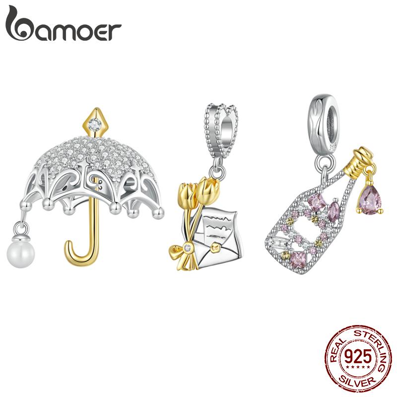 BAMOER из стерлингового серебра 925 пробы, бусины золотой серии, подвески в форме зонтика, подходят для оригинального серебряного браслета, женские украшения «сделай сам»
