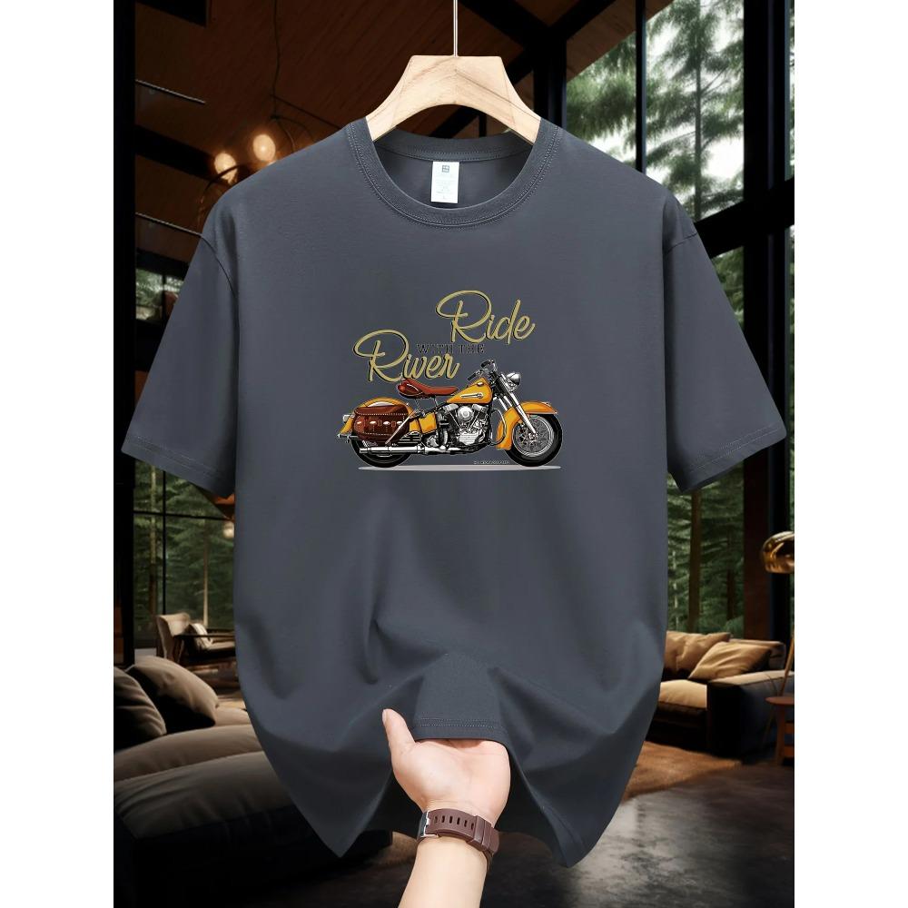 Мужская летняя модная повседневная футболка свободного кроя большого размера из 100% хлопка с принтом классического мотоциклетного узора, круглым вырезом и коротким рукавом