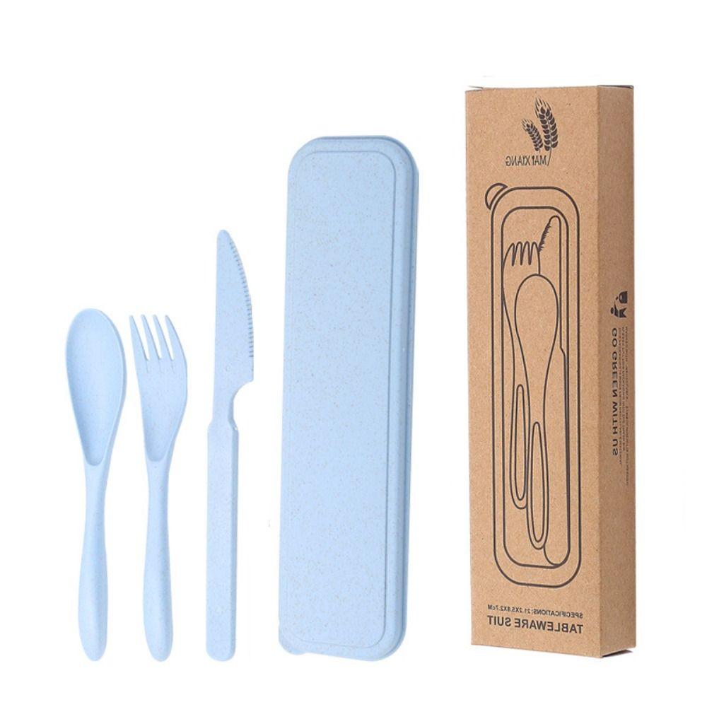 Wheat Straw Travel Utensils With Case Camping Spoon Fork Camping Utensil Set Picnic Hiking