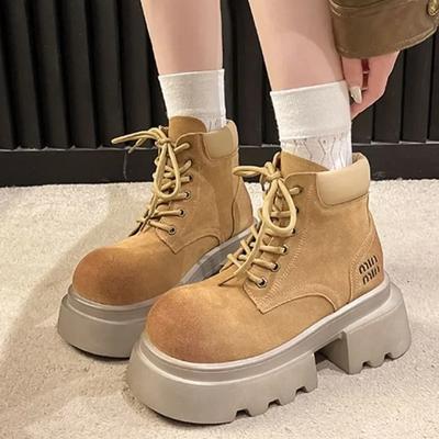 Модные ботильоны на плоской подошве на платформе, женская обувь 2024 года, новые зимние повседневные модные ботинки челси на шнуровке для ходьбы, дизайнер Zapatillas Mujer