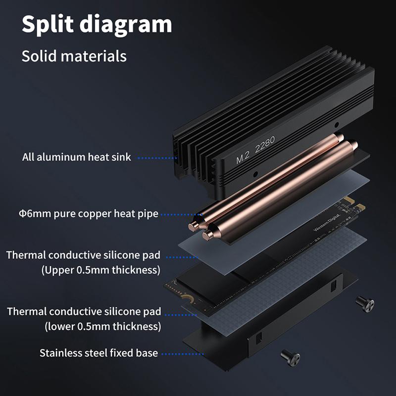 SSD-V3 2280 M.2 Твердотельный накопитель с двумя тепловыми трубками Полностью алюминиевый жилет с решеткой NVMe Высокоэффективный радиатор Игровые аксессуары