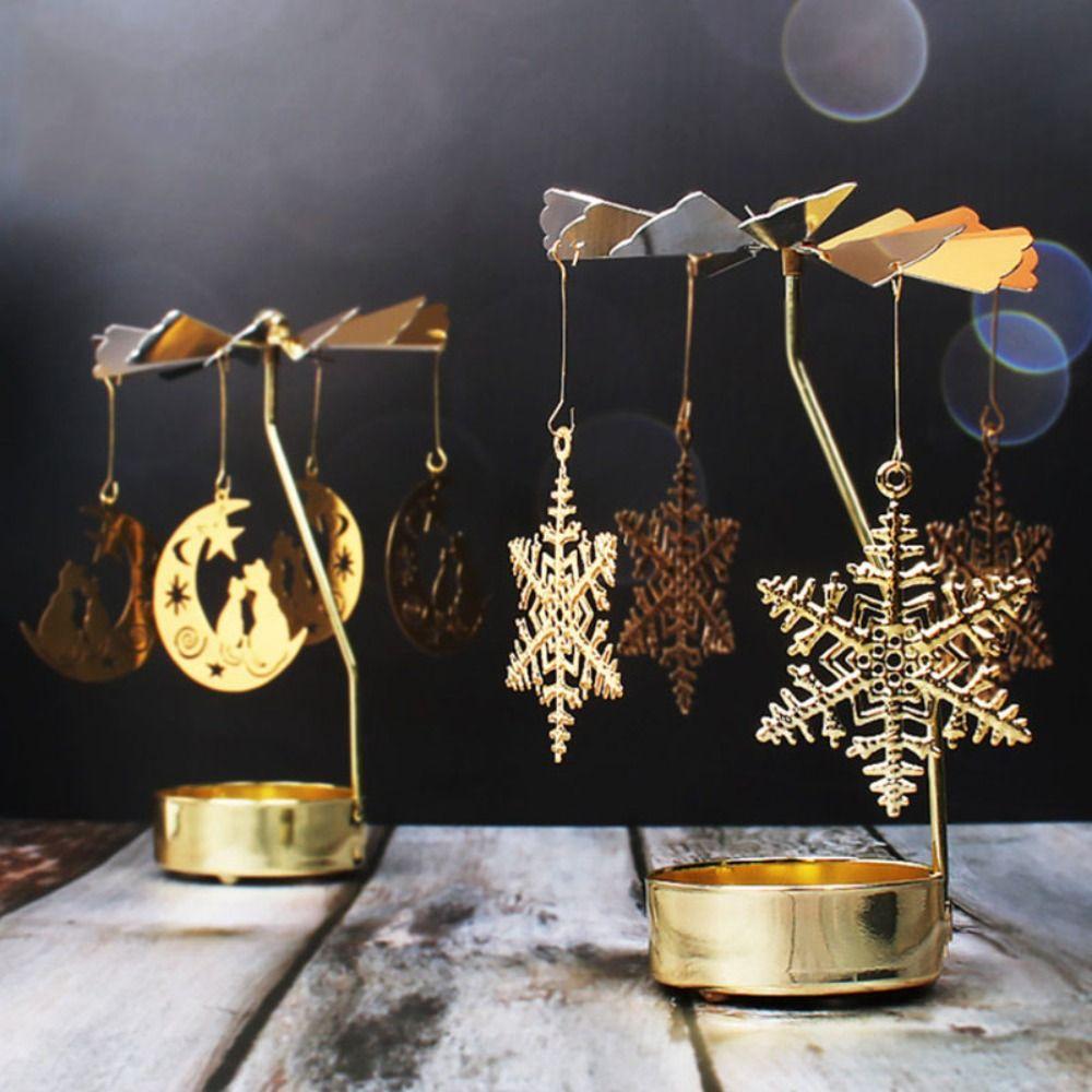 Hollow Metal Rotating Tea Light Holder Metal Rotating Candlesticks  Gift