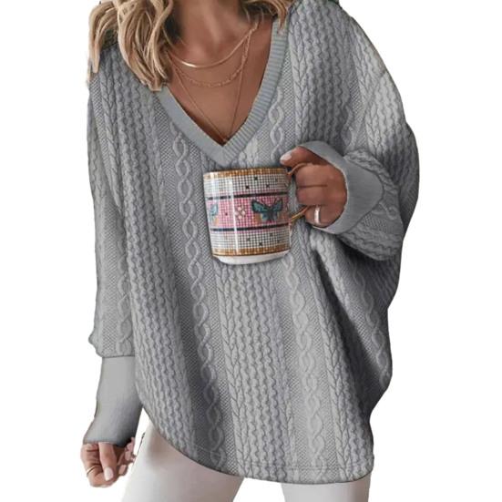 Женский осенне-зимний повседневный свитер с v-образным вырезом и длинным рукавом, сплошной цвет, свободный крой, вязаный пуловер, джемпер