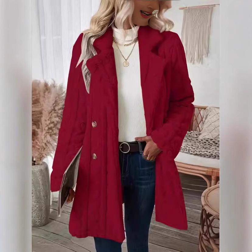 2024 Теплое шерстяное двубортное плюшевое пальто с лацканами пиджачного типа - Удобный европейский и американский стиль