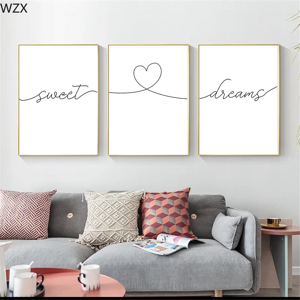 Черно-белый принт с цитатами «Сладких снов», настенное искусство для детской, холст, постер, минималистичная живопись с линиями и сердцем, домашний декор, настенные картины