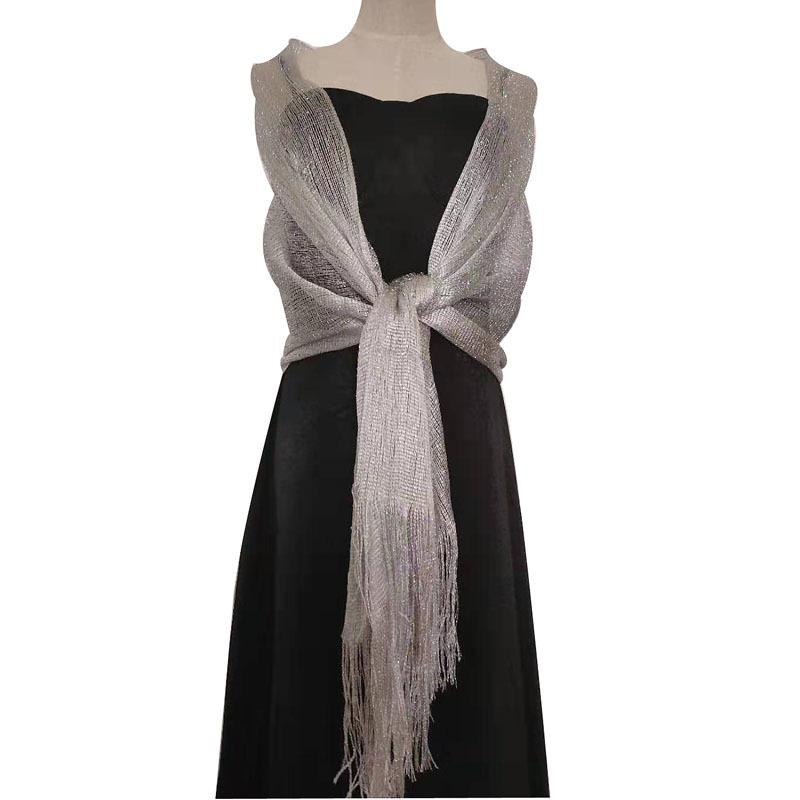 Elegant Evening Dresses Shawls Female Golden Silvery Wire Tassels Party Wedding Temperament Accessories Scarf