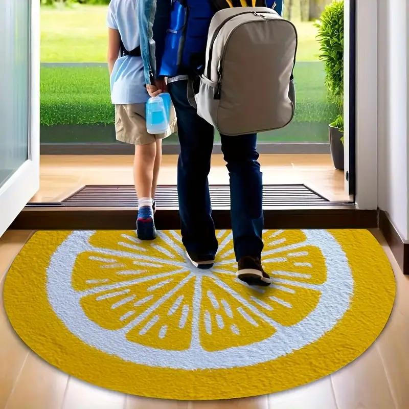 Fresh Lemon Half-Circle Doormat, Non-Slip Absorbent Plush Entryway Mat, Summer Fruit Bathroom Bedroom Kitchen Rug Decor