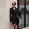 Womens Elegant V-Neck Long Sleeve Blazer Dress Slim Fit High Waist Solid Color Office Workwear