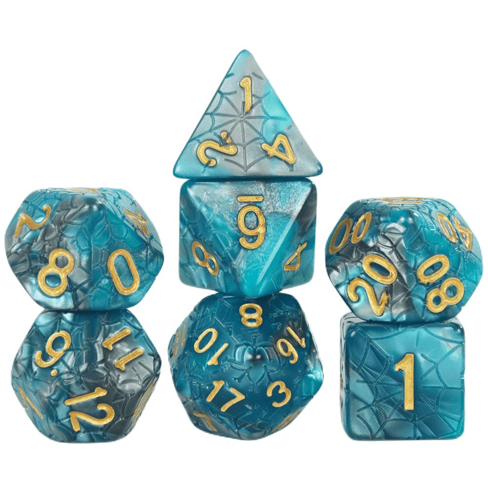 Набор из 7 разноцветных кубиков DND, многогранные кубики с гравировкой и эффектом паутины для настольной игры DND RPG Magic Gathering D&D Dice