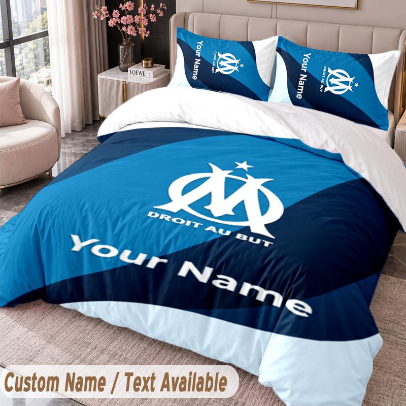 Olympique Marseille FC Printed Bedding Set Custom Name Text 1 Duvet Cover 2 Pillowcases For Bedroom