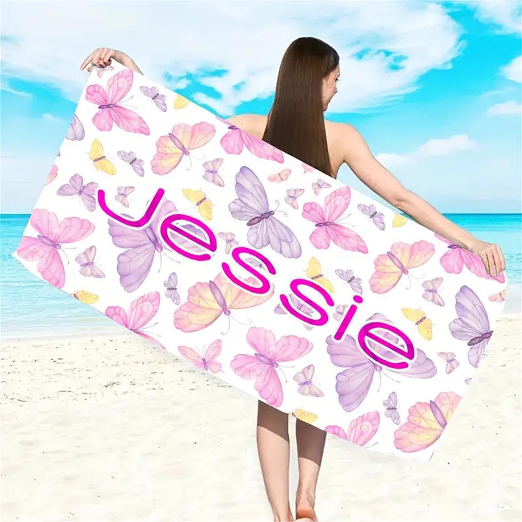 Custom Name Beach Towel For Mom Mother's Day Bath Towel With Name Pink Butterfly Pool Towel Microfiber Towel 2024 New Brand