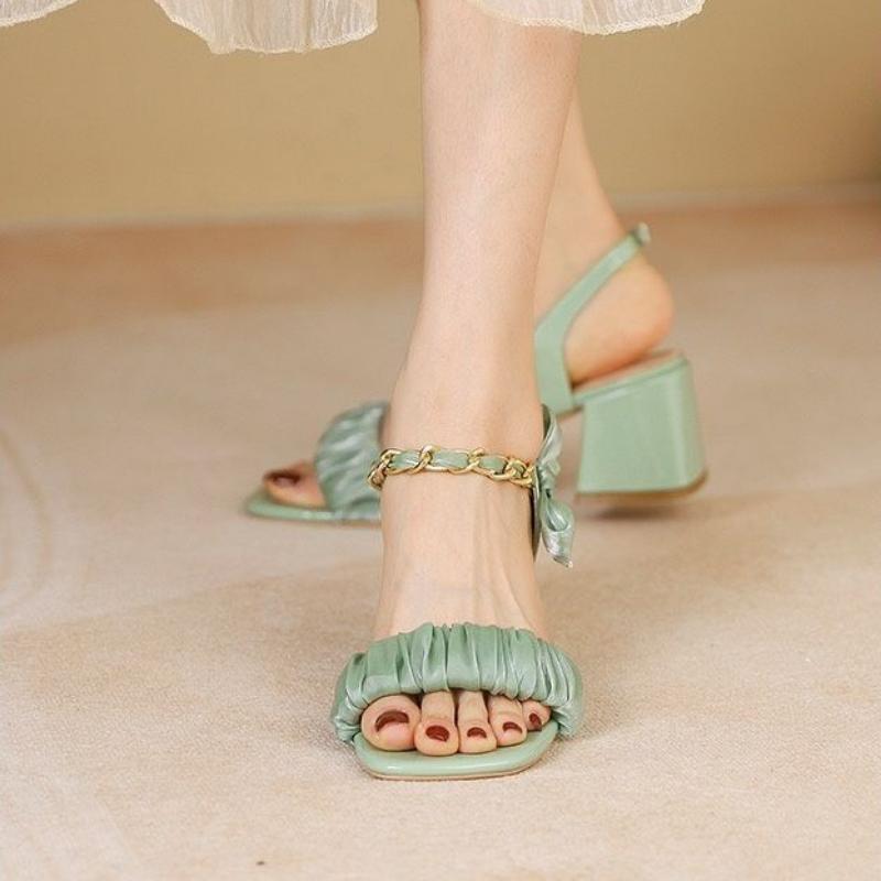 WTEMPO Брендовые летние универсальные женские босоножки A Word с бантом Mesh Fairy Thick со средним каблуком и юбкой на высоком каблуке