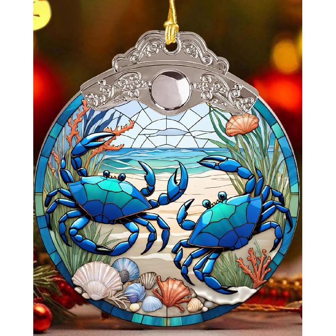 Crab Ornament Christmas Decor Beach Gifts for Women, Crab Christmas Ornament - Beach House Decor Gifts, Crab Christmas Tree Decoration Acrylic