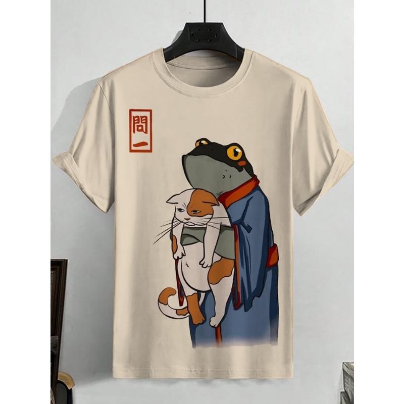 Men's Funny 3D Fantasy Animal Cat Dinosaur Print T shirt Loose Men Short Sleeve Cartoon Tees Outdoor Casual Streetwear Party Top