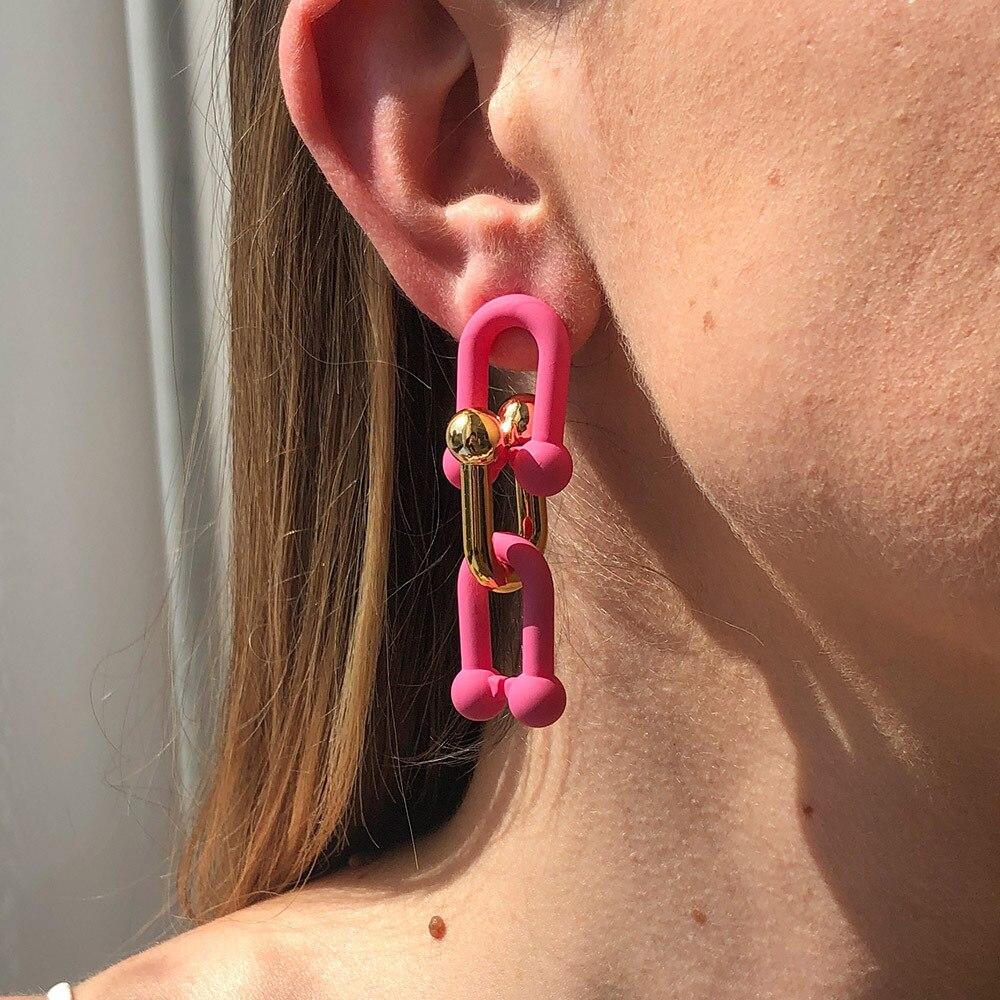 Классические 6 видов ярких цветов, акриловые бамбуковые серьги-цепочки, позолоченные серьги из нержавеющей стали U-образной формы с кисточками для женщин